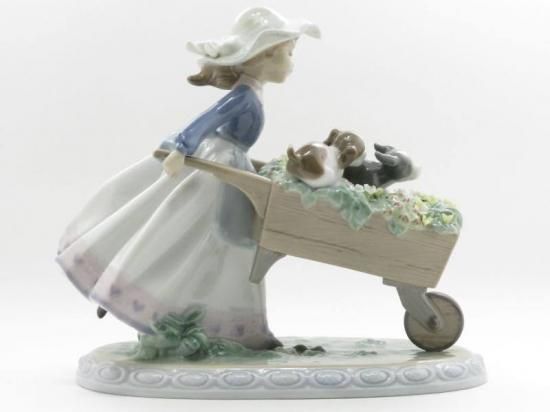 リヤドロ 置物 □ 乗せてあげる フィギュリン 5460 犬 花 女の子 陶器