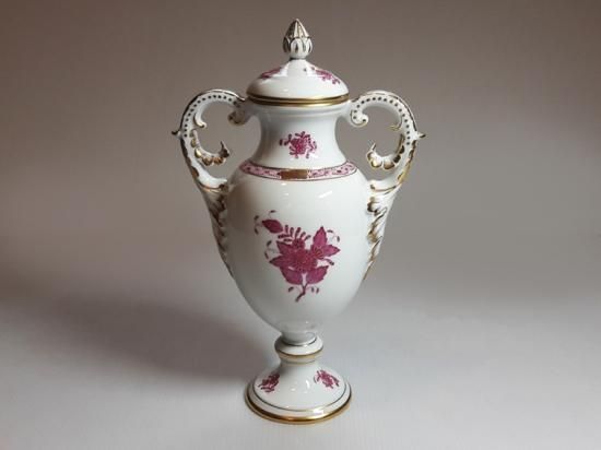 ヘレンド 花瓶□アポニー ピンク ハンドル付きベース 蓋付 1個 インド