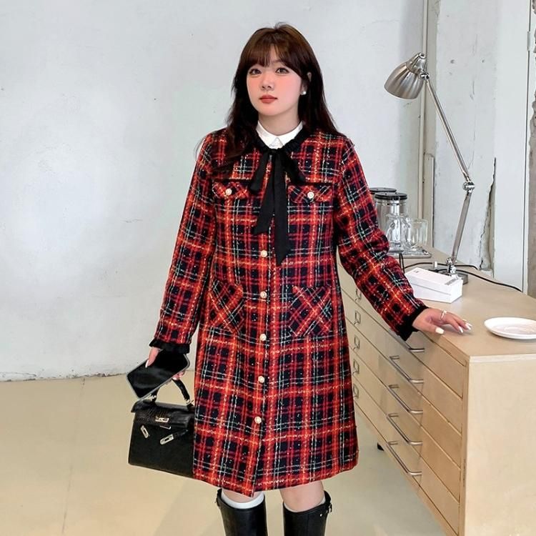 タータンチェックのAラインワンピース☆ - 大きいサイズの韓国