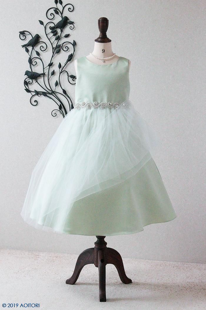 子供ドレス ピアノの発表会ドレス 12-208B(130㎝）セージ【青い鳥】