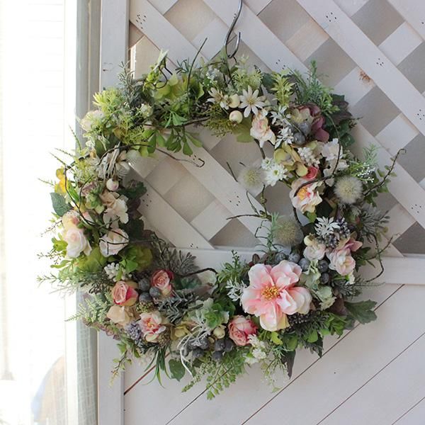 フラワーリース・ピンクローズ-アーティフィシャルフラワー - 造花