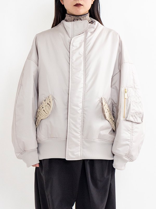 Cording Embroidery Collarless Flight Jacket-コーディングエンブロイ