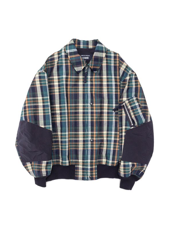 Cotton linen 3 layer check blouson-コットンリネン3レイヤーチェック