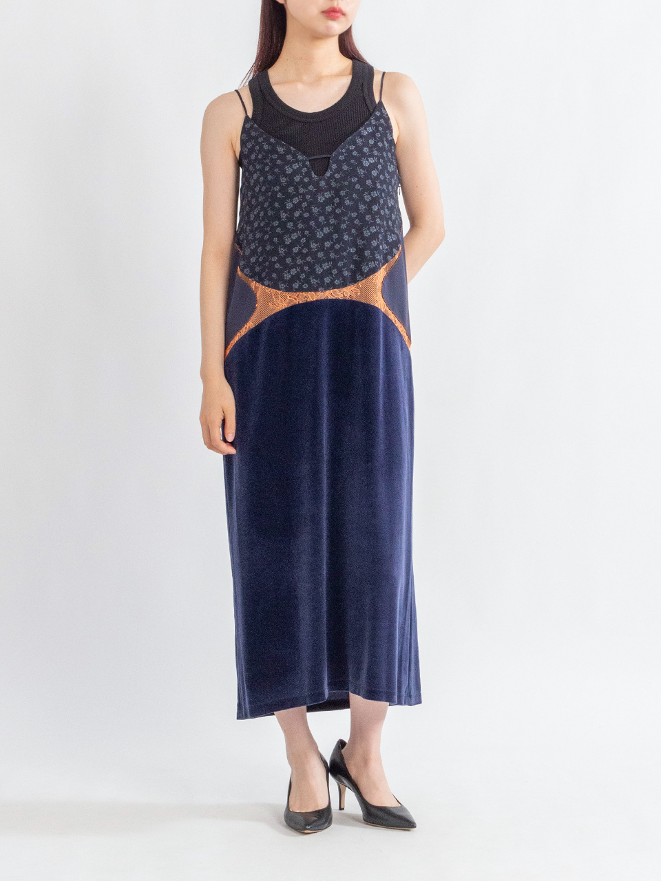 Cupro Triacetate Floral Jacquard Camisole Dress-キュプロ