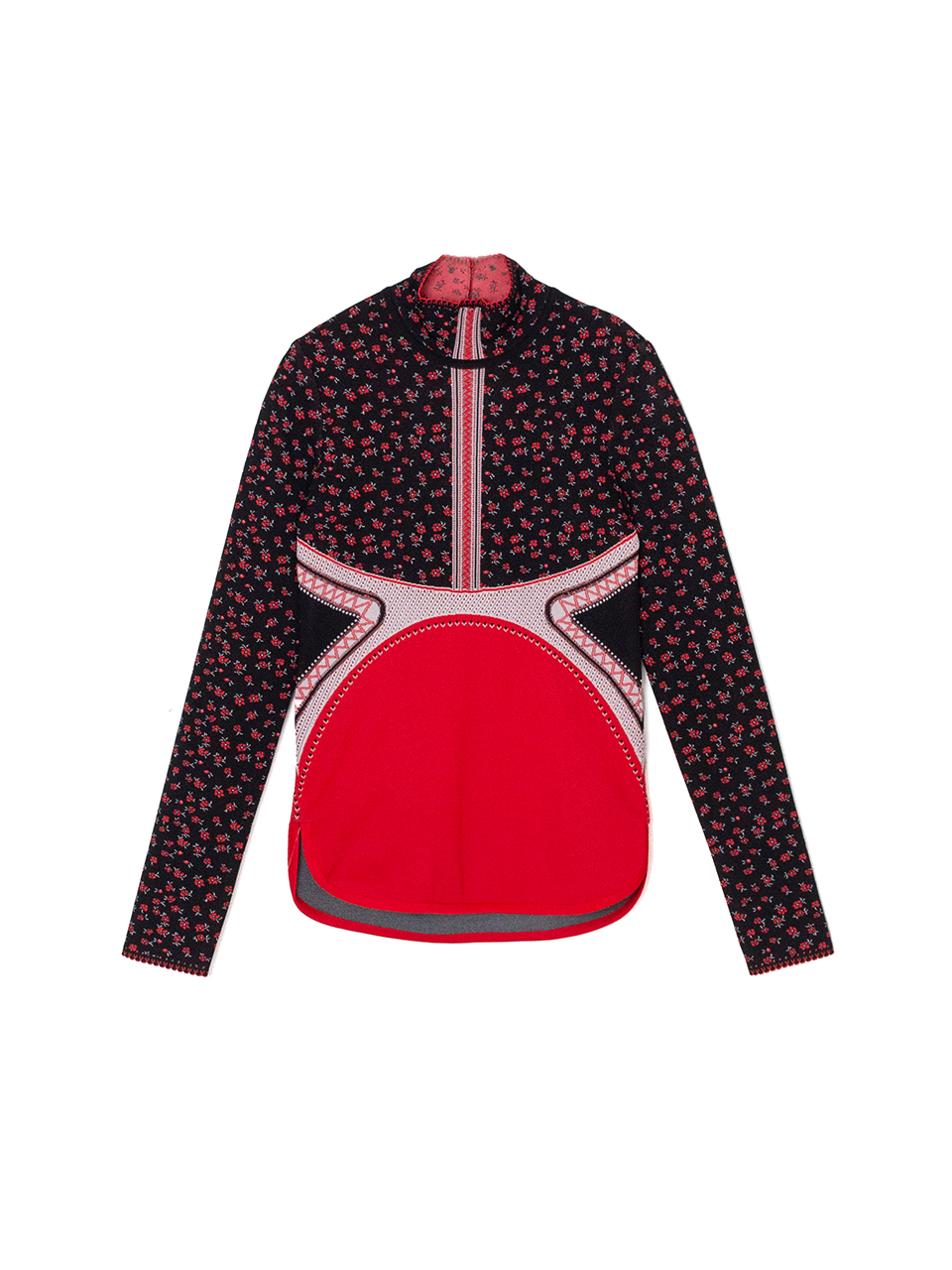 Floral Jacquard High Neck Knitted Top-フローラルジャカード