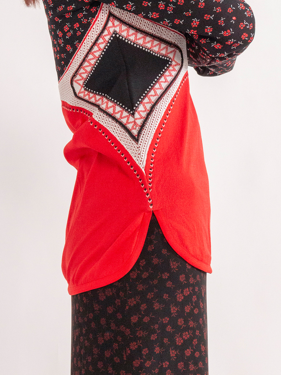 Floral Jacquard High Neck Knitted Top-フローラルジャカード