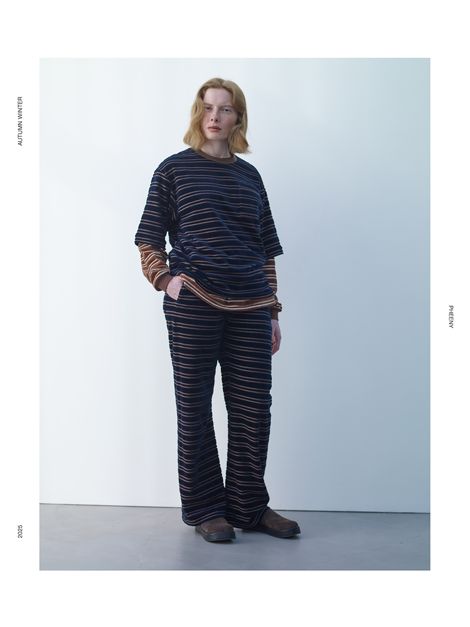 Velvet border wide pants-ベルベットボーダーワイドパンツ-PHEENY