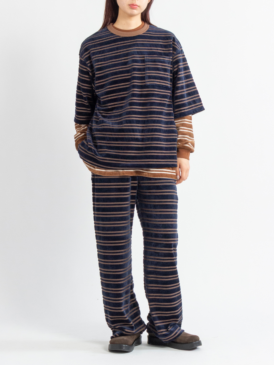 Velvet border wide pants-ベルベットボーダーワイドパンツ-PHEENY