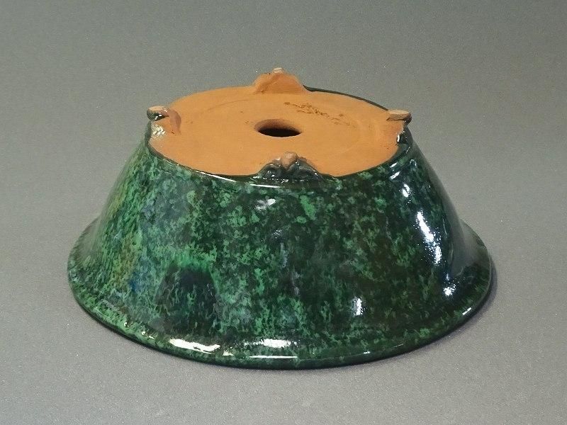 秀峰7号緑釉外縁足付丸鉢 - 盆栽鉢と常滑焼の店 MARUTATU【まるたつ】