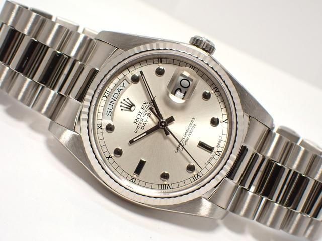 ロレックス デイデイト シルバー文字盤 ピンボールインデックス MOH済