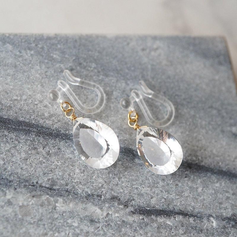 minikin]14kgf/コンケーブカットクリスタルクォーツシンプルピアス