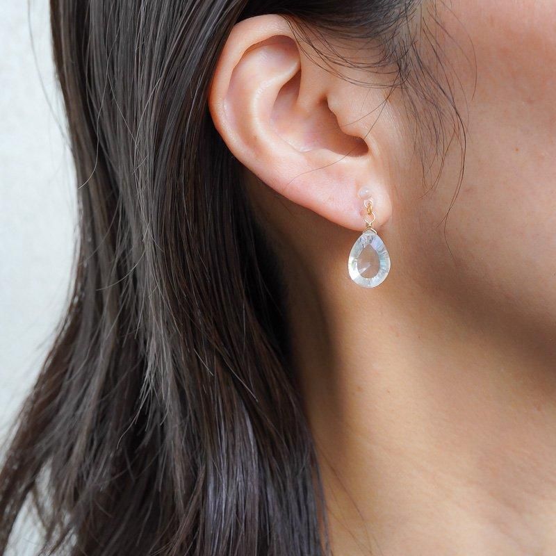 minikin]14kgf/コンケーブカットクリスタルクォーツシンプルピアス