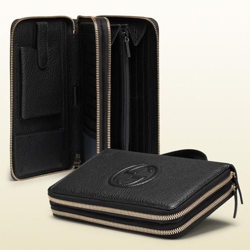 GUCCI【グッチ】 ブラック レザー トラベル ドキュメント ケース