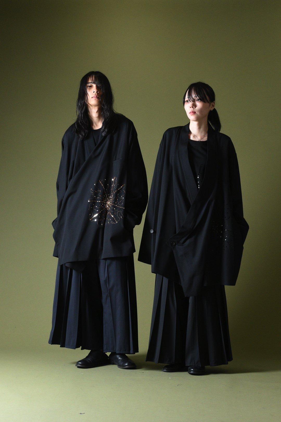 BISHOOL Sequins Embroidery Wool Gabardine KIMONO Over Jacket