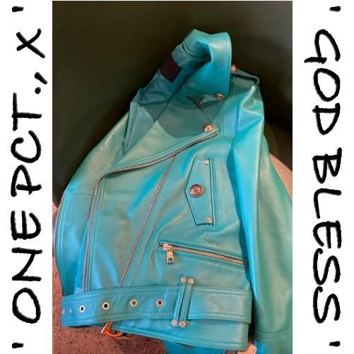 大特価】ターコイズブルー フェイクレザー 合皮 ライダースジャケット
