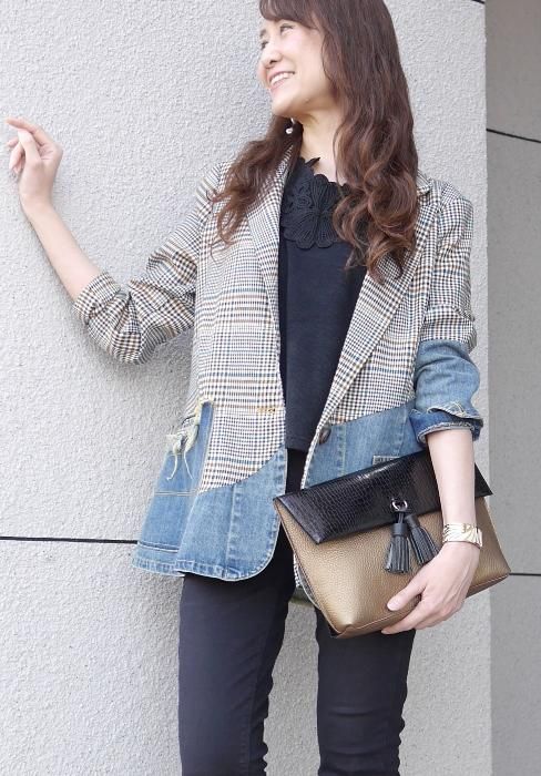 MICALLE MICALLE(ミカーレミカーレ)デニムxグレンチェック柄リメイク