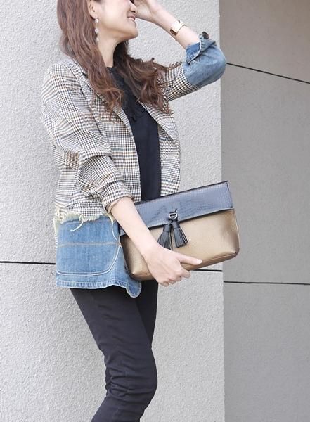 MICALLE MICALLE(ミカーレミカーレ)デニムxグレンチェック柄リメイク