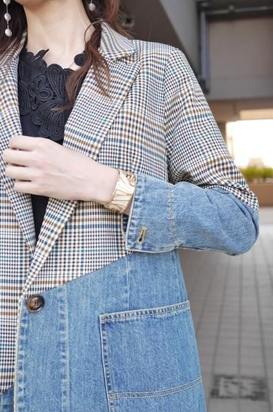 MICALLE MICALLE(ミカーレミカーレ)デニムxグレンチェック柄リメイク