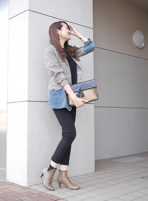 MICALLE MICALLE(ミカーレミカーレ)デニムxグレンチェック柄リメイク