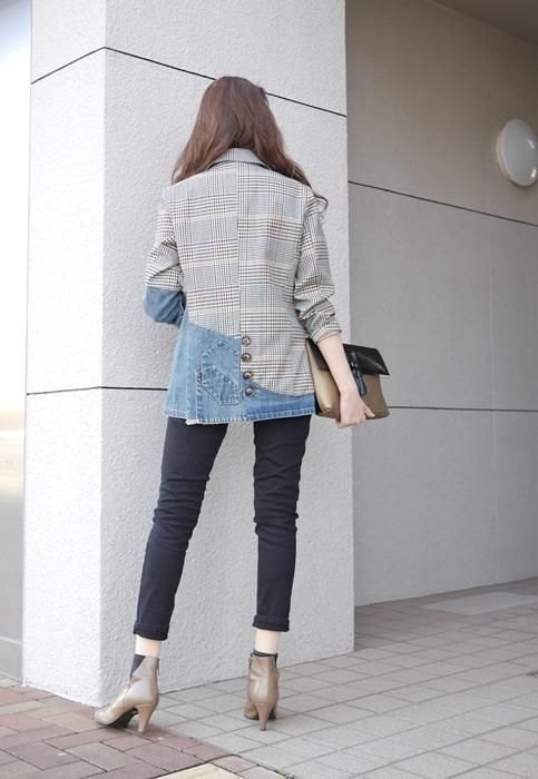 MICALLE MICALLE(ミカーレミカーレ)デニムxグレンチェック柄リメイク