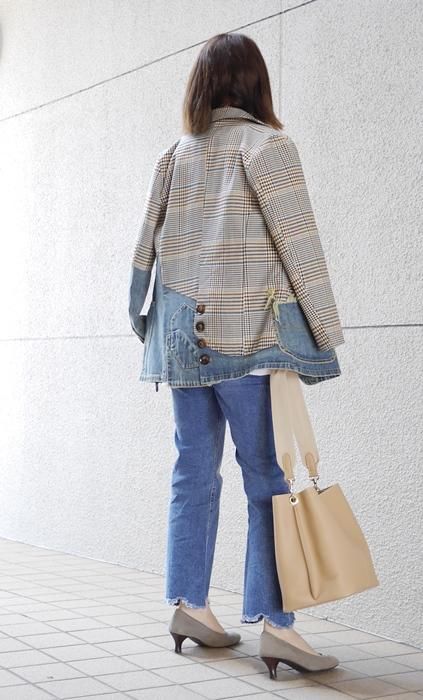 MICALLE MICALLE(ミカーレミカーレ)デニムxグレンチェック柄リメイク