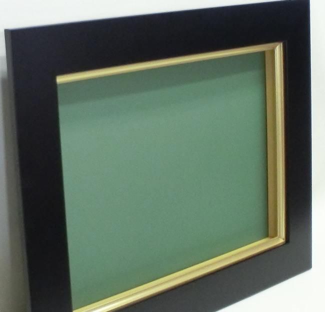 木製額縁 F30号 木製黒金ロープ模様 アクリル板・マット付 木製額縁