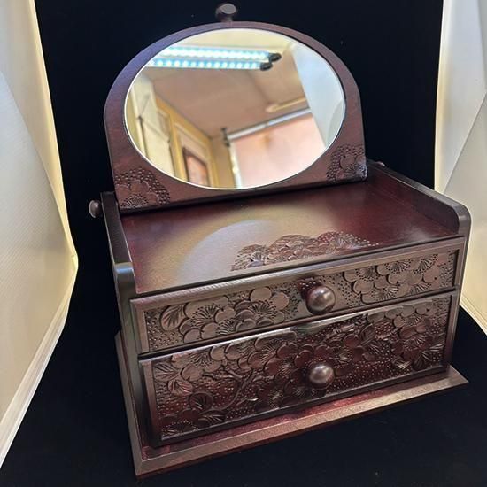 とこ 軽井沢彫 鏡台&スツール セット 桜 さくら彫刻 ドレッサー 化粧