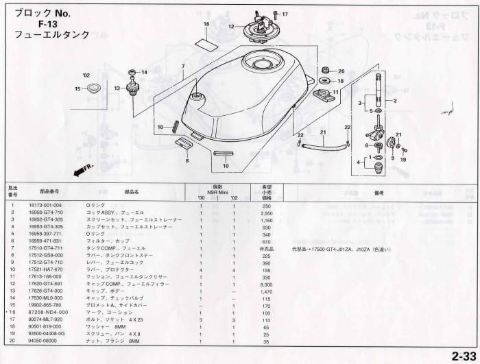 NSRmini ホンダ純正部品 ブロックNo.F-13 フューエルタンク パーツ