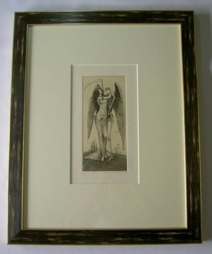 □山本六三銅版画『死と女』サイン入 額装 - 古書きとら