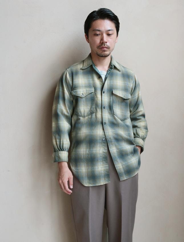60s PENDLETON OMBRE CHEACK WOOL SHIRT SIZE 14 1/2 | ウールシャツ