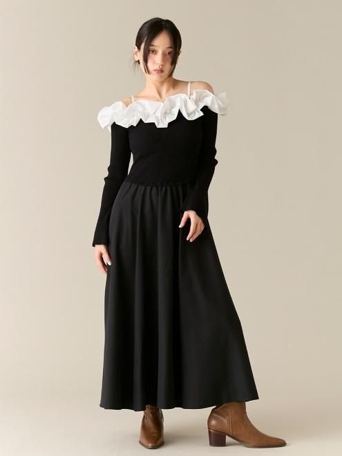 Lily Brown （リリーブラウン)フリルカラーニットコンビワンピース 25