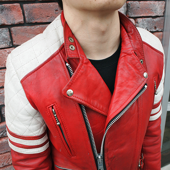 赤 白 ロンジャン ライダース 80年代 英国製 ヴィンテージ リアル