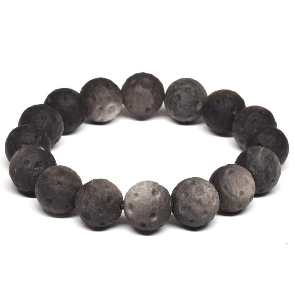 シルバーシーン・オブシディアン ムーン彫刻ビーズ ブレスレット 12mm