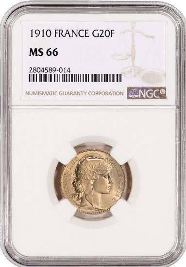 フランス 1910 20フラン マリアンヌ 女神 ルースター 干支 酉年 金貨