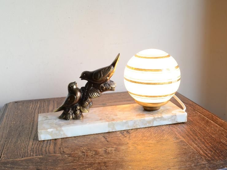 アール・デコ ガラスシェード付テーブルランプ｜アンティーク照明