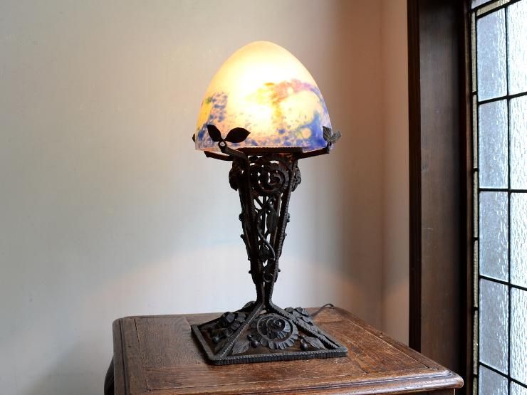 1920's アール・デコ ガラス テーブルランプ（Noverdy France