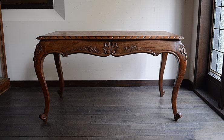 new] アンティーク 彫り入オーク 猫足ローテーブル｜アンティーク家具