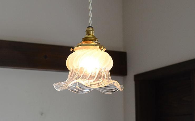 すりガラス×クリアガラスシェード ペンダントランプ｜アンティーク照明