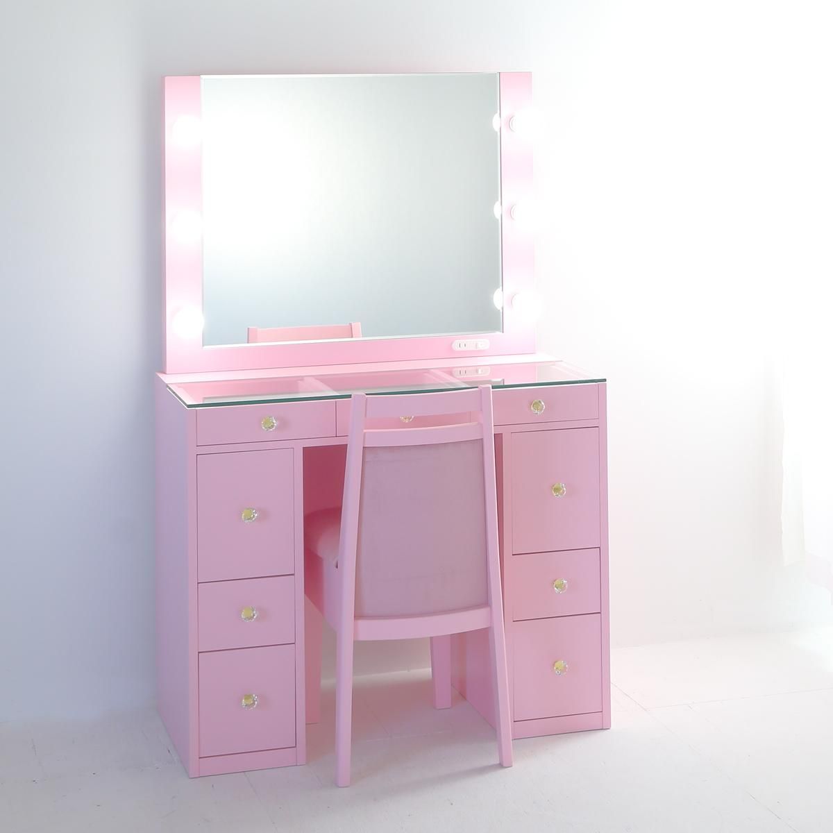 カンタービレ 女優ミラー クリーミーピンク | LEDライト付きドレッサー