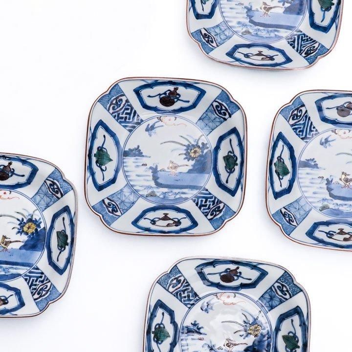 宮内庁御用窯 四方皿揃 染色桃花花鳥文 山本長左 | 九谷焼専門店陶らいふ