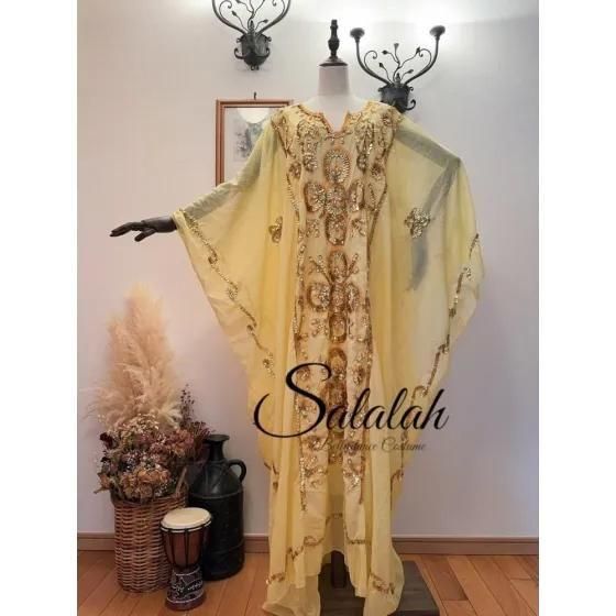 エジプト製 ハリージドレス ライトイエロー kj_2281 - ベリーダンス