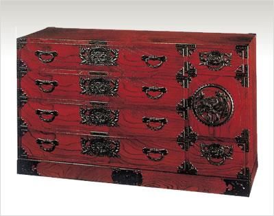 仙台民芸箪笥】 ふき漆塗り 四・五尺横長箪笥 配送料込み - エコ