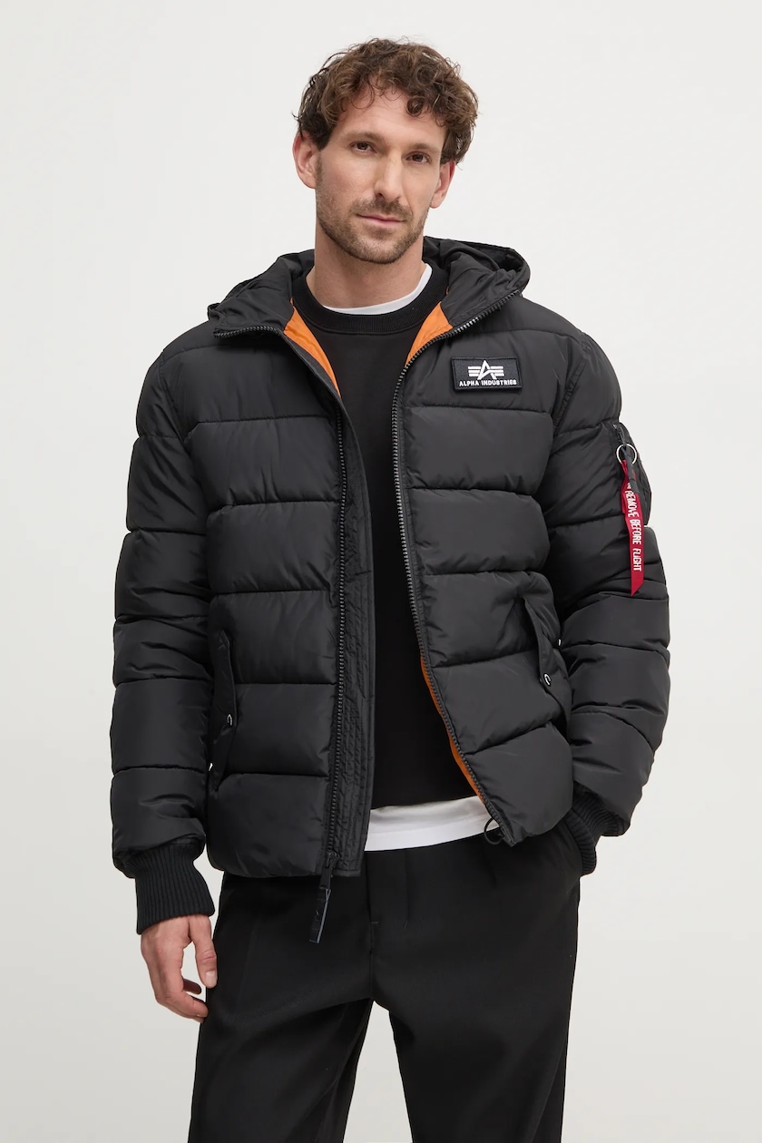 Alpha Industries jacket Hooded Puffer Alpha FD men's black color