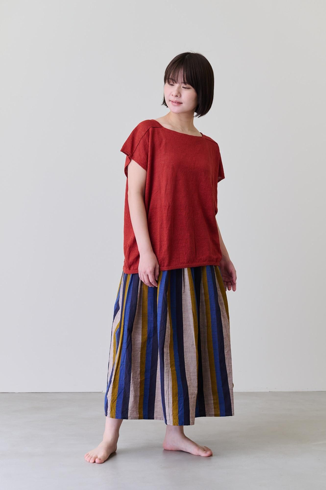 YAMMA 会津木綿のタックスカート のぞみ縞- poooL (online shop)