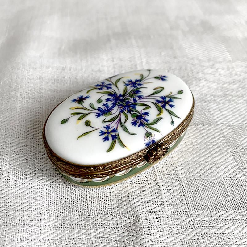 リモージュ ロワイヤル 陶器小物入れ 矢車草と真珠 Limoges Limoges