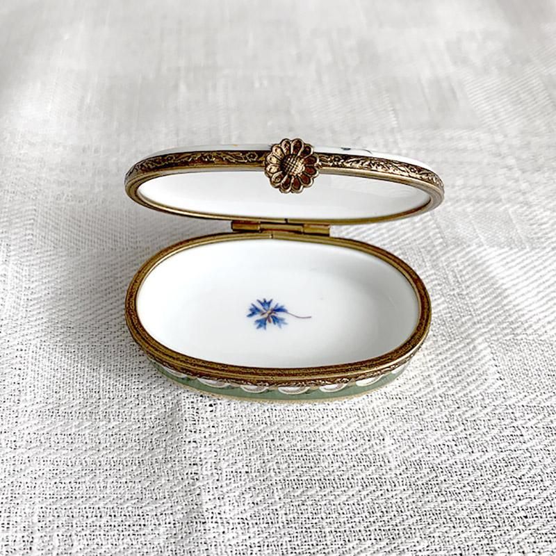 リモージュ ロワイヤル 陶器小物入れ 矢車草と真珠 Limoges Limoges