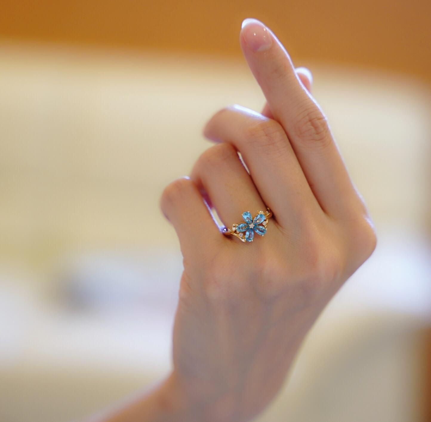 フラワーモチーフリング ブルースター blue star K18トパーズ