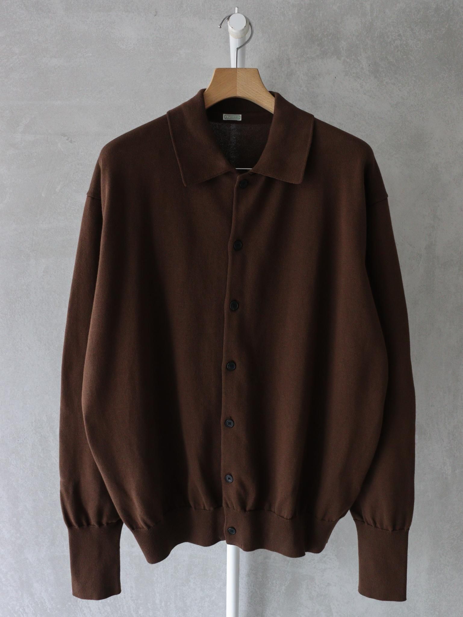 A.PRESSE（アプレッセ）Cotton Knit Polo Collar Cardigan / BROWN