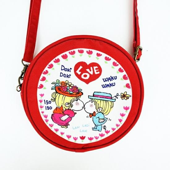 水森亜土 LOVE ラウンドポシェット レッド ショルダーバッグ