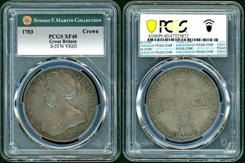 相場60-90万円 1703年VIGO ENGLAND CROWN銀貨 相場60-90万円 1703年